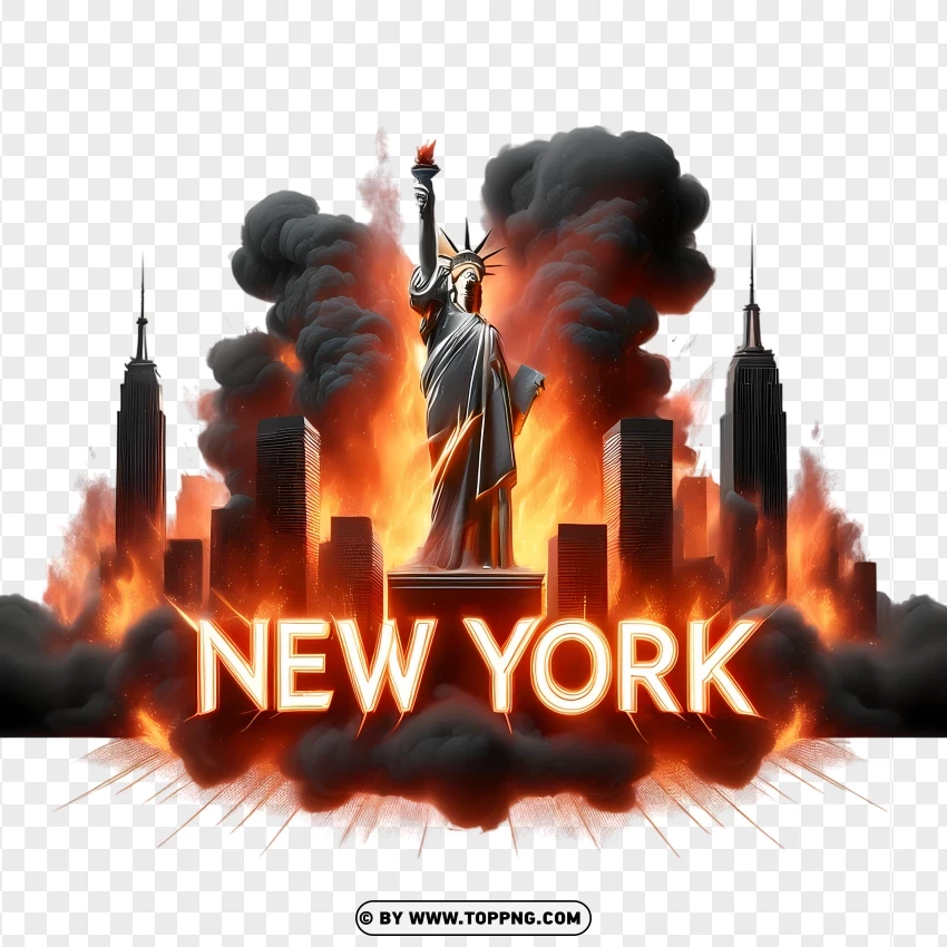 Blazing Fire In New York Skyline PNG Transparent Background