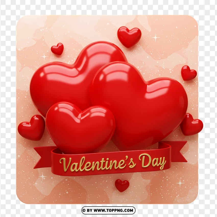 Red Heart With Ribbon Valentines Day Design PNG Transparent Background