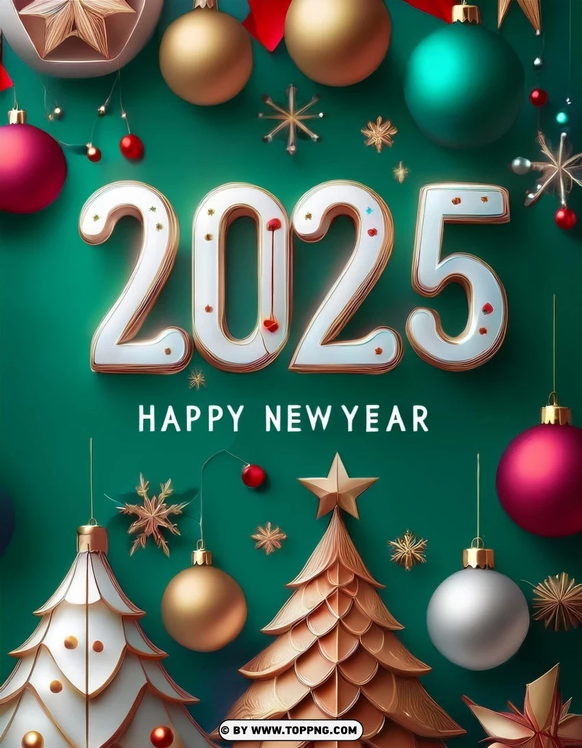 2025 New Year Card With Joyful Decorations PNG Transparent Background