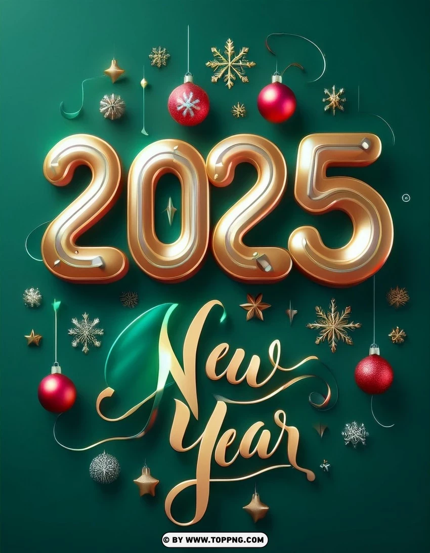 2025 New Year Card With Classic Holiday Decorations PNG Transparent Background