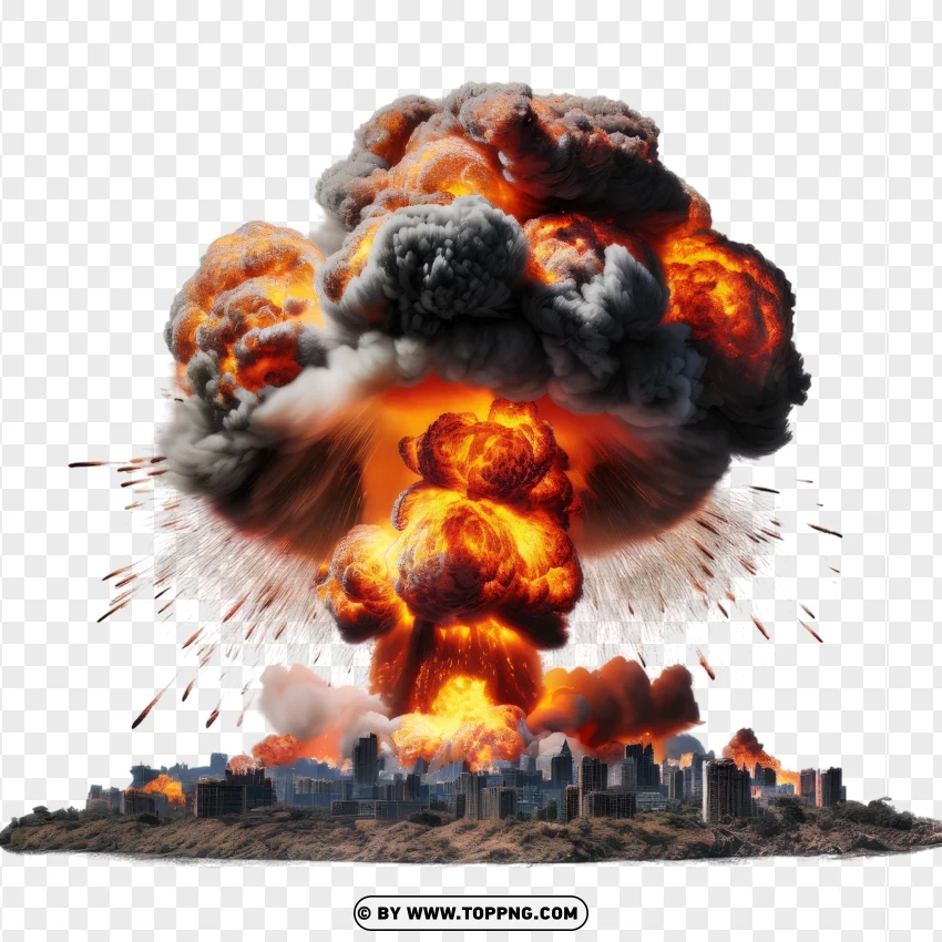 Massive Explosion Over City With Smoke And Fire PNG Transparent Background