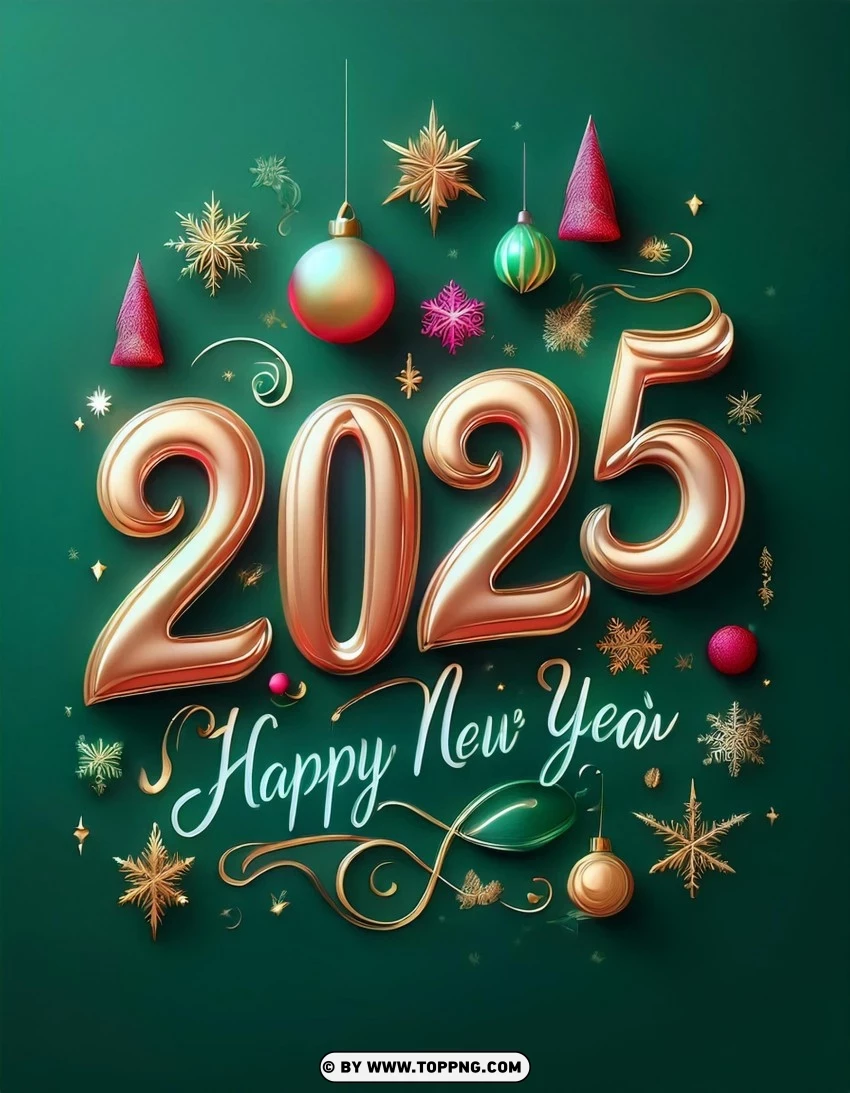 2025 New Year Card With Festive Ornaments PNG Transparent Background