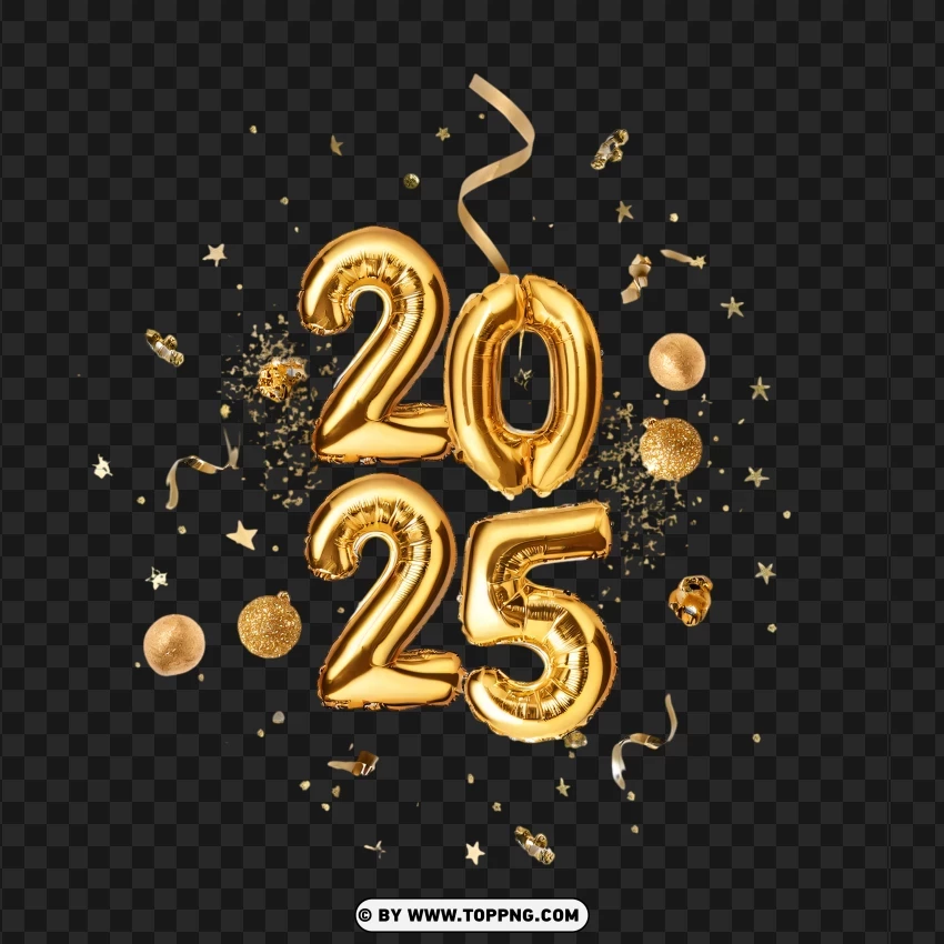 Happy Golden 2025 Balloons PNG Transparent Background