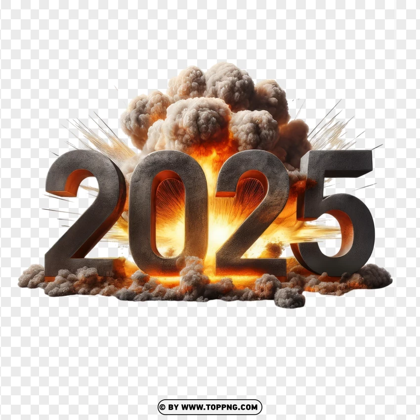 Dynamic 2025 Explosion With Fiery Blast PNG Transparent Background