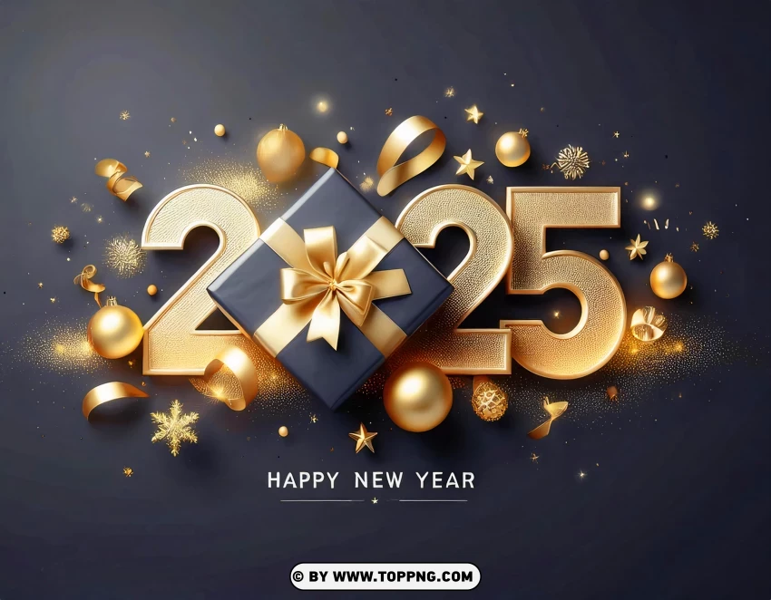 Gold Ornaments 2025 New Year Celebration Design PNG Transparent Background