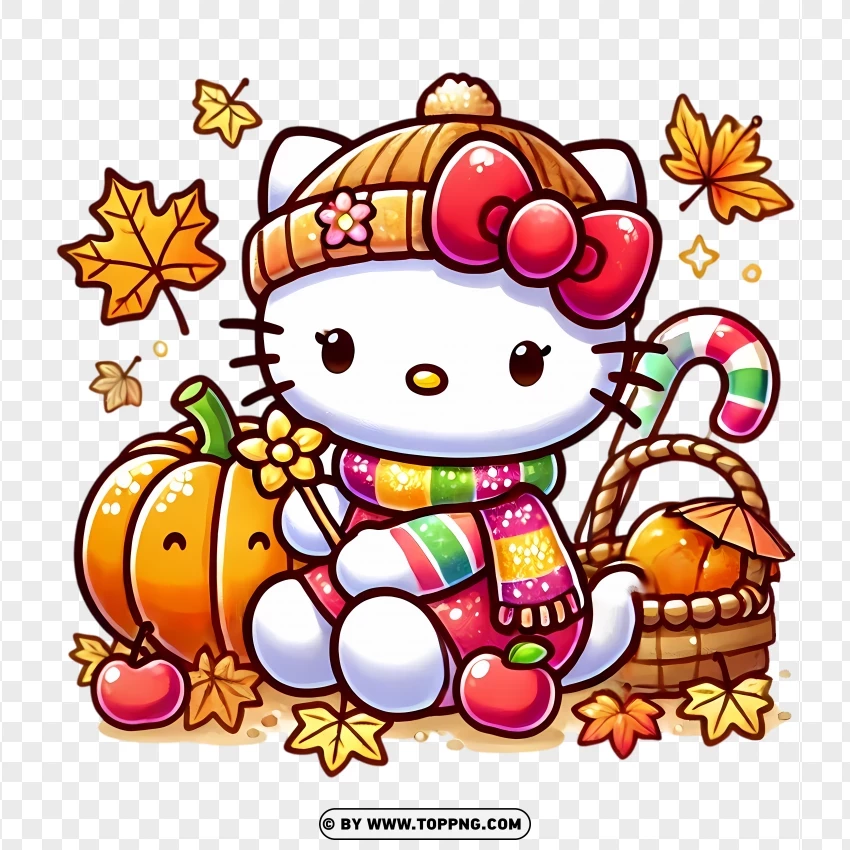 Hello Kitty Autumn Harvest Scene PNG Transparent Background