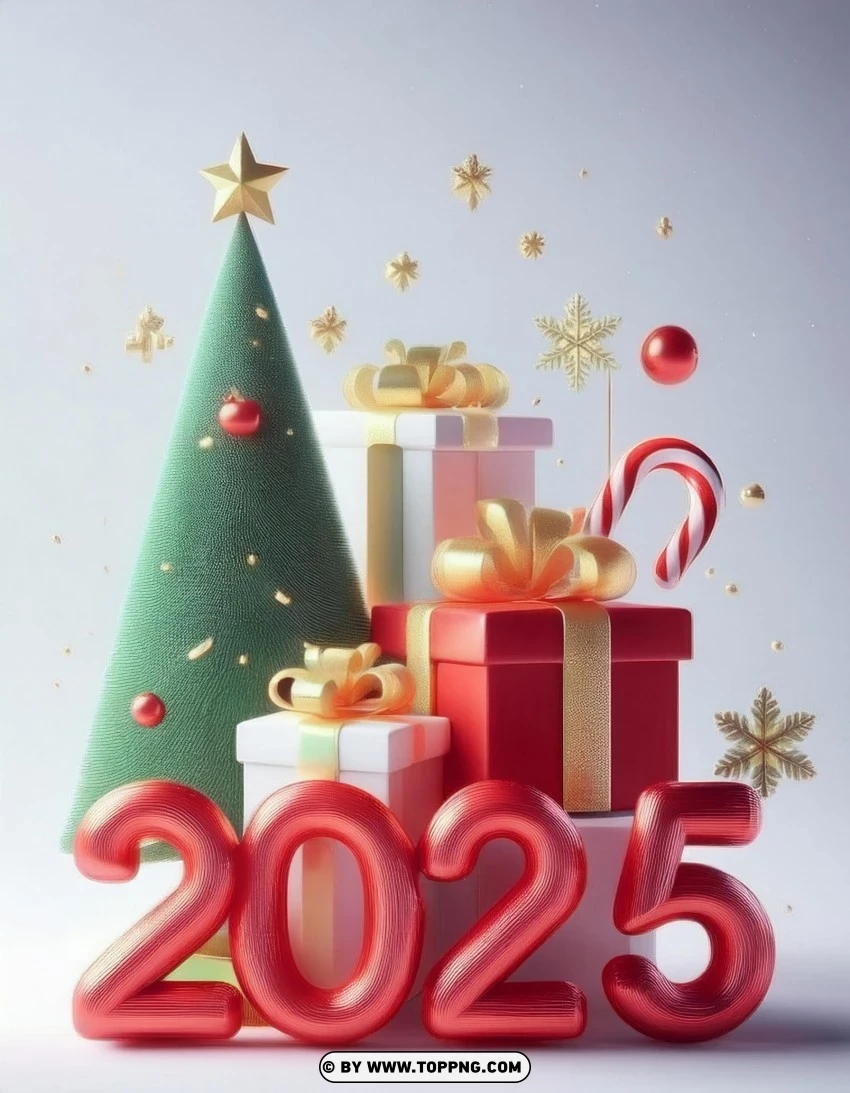 Presents And Candy Canes 2025 New Year Greeting PNG Transparent Background