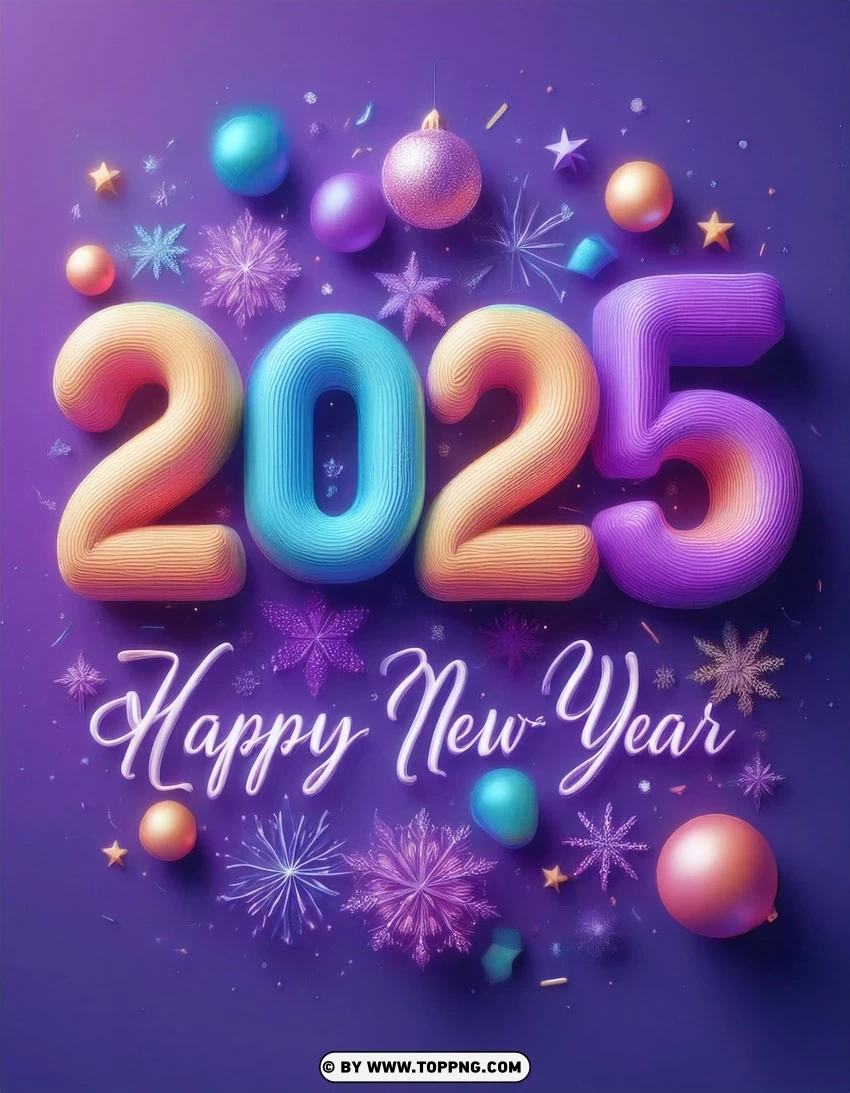 Festive 2025 New Year Celebration Card With Balloons PNG Transparent Background