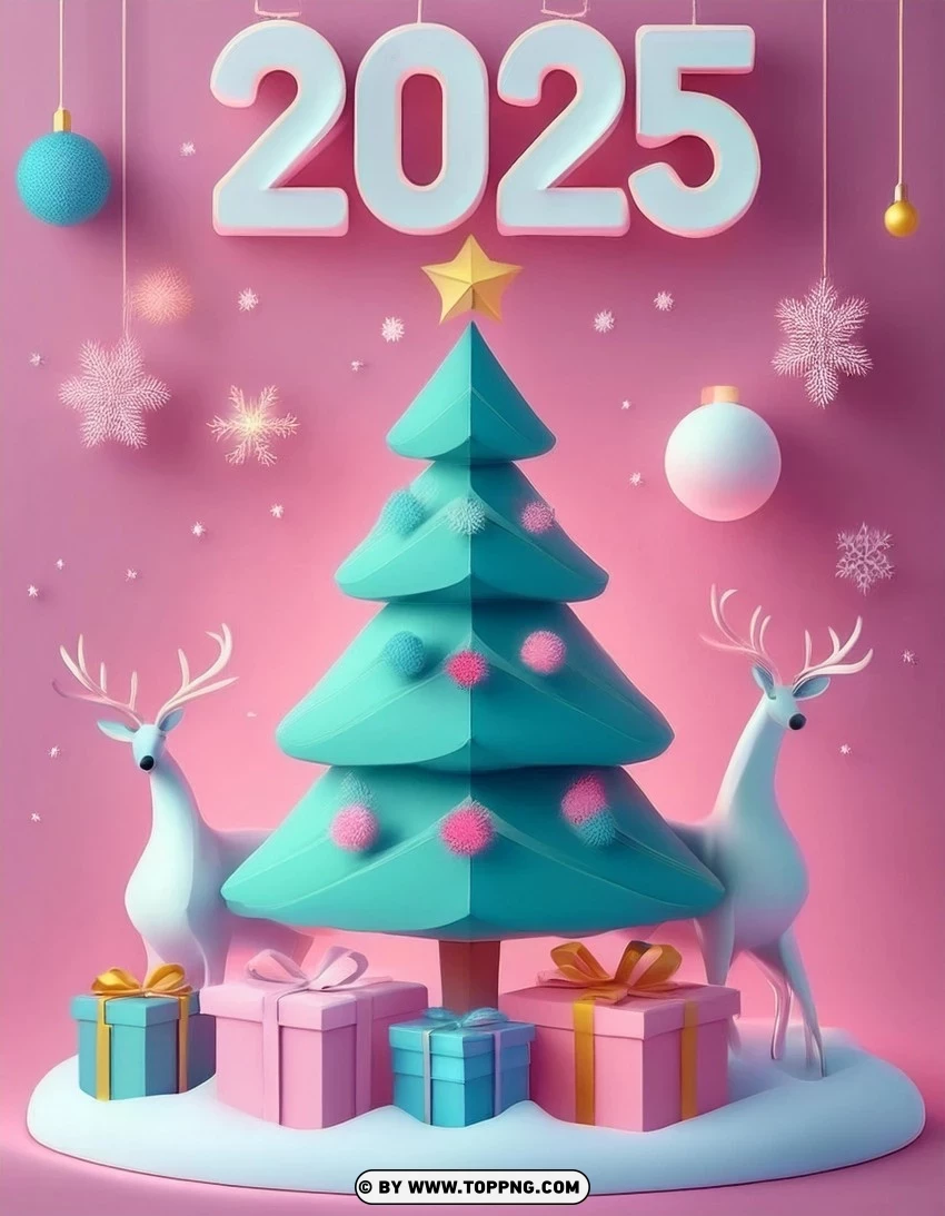 New Year 2025 Card With Glittering Ornaments PNG Transparent Background