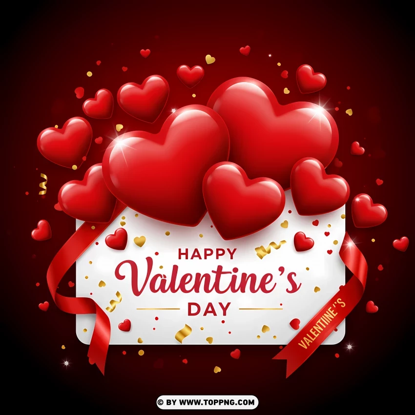 Happy Valentines Day Heart Balloons Design PNG Transparent Background