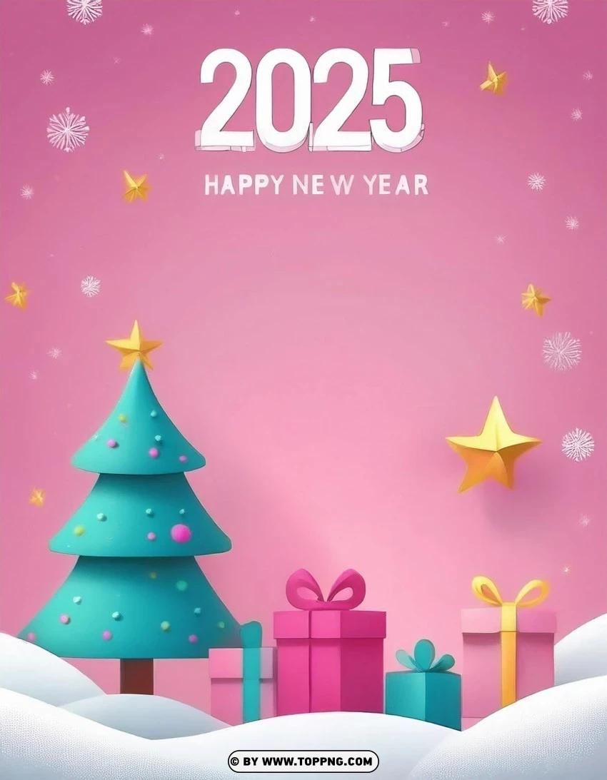 Classic Pink 2025 New Year Celebration Card PNG Transparent Background