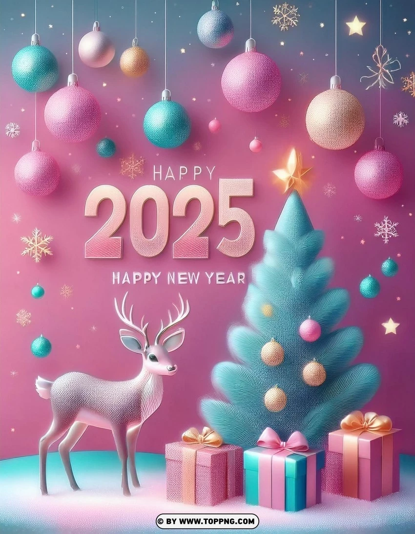 2025 Celebration Card With Christmas Decorations PNG Transparent Background