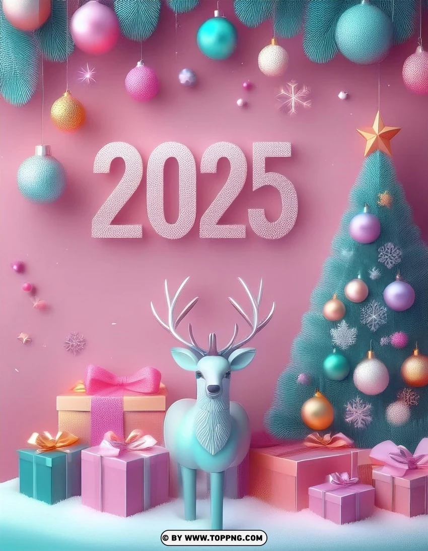 Colorful Deer And Gifts 2025 Wishes Card PNG Transparent Background