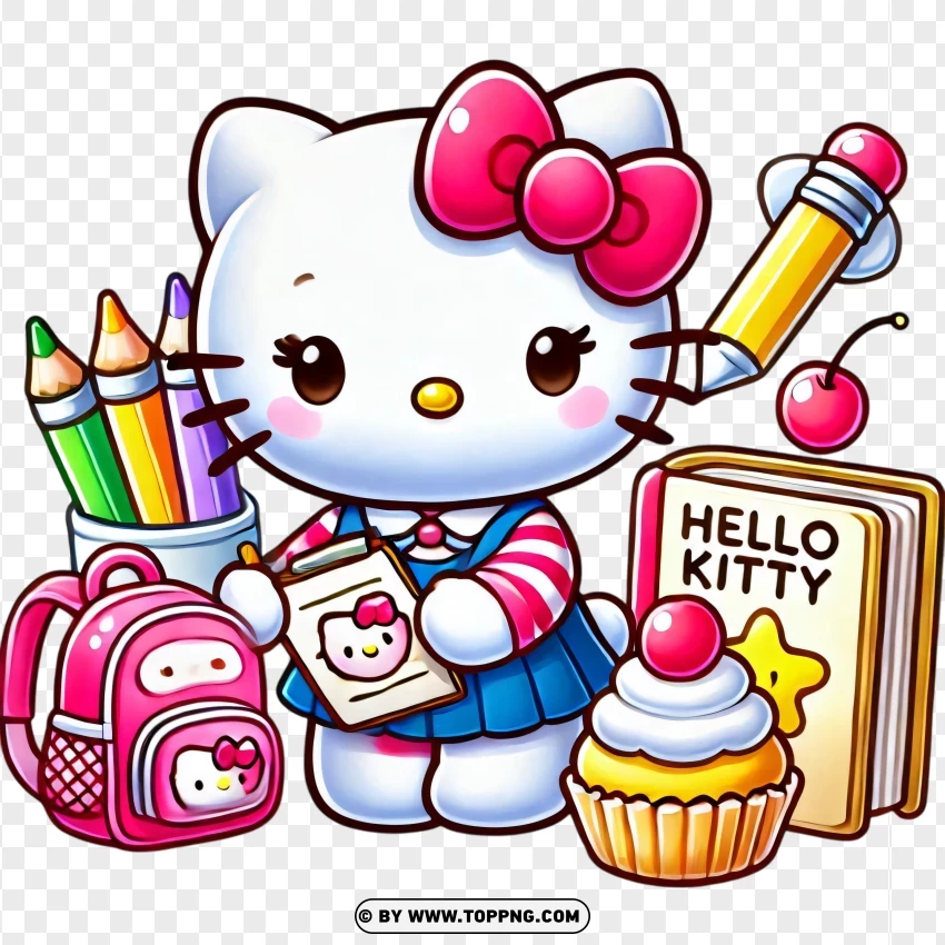 Hello Kitty With School Supplies PNG Transparent Background