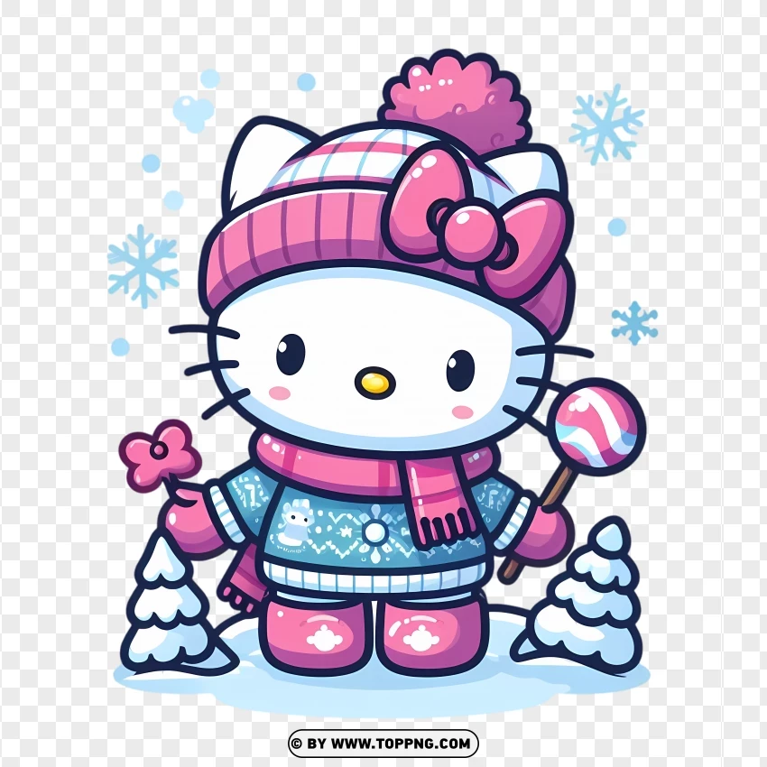 Hello Kitty Winter Holiday Illustration PNG Transparent Background