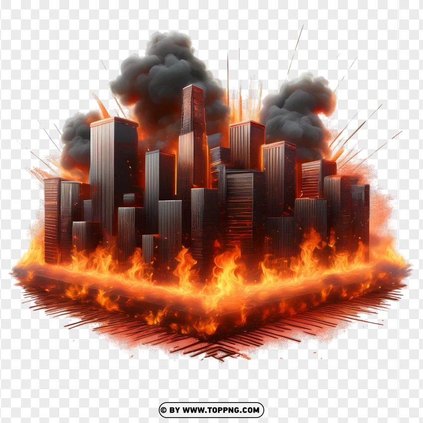 Flaming New York City Skyline With Smoke PNG Transparent Background