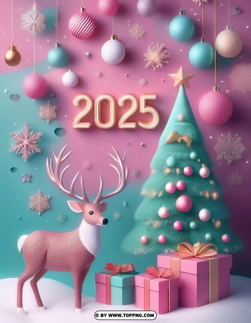 Christmas Trees And Gifts 2025 New Year Card PNG Transparent Background