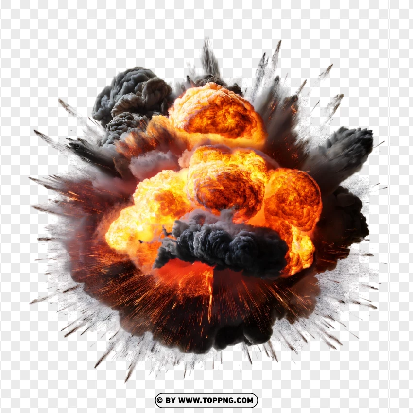 Large Explosion With Fire Sparks PNG Transparent Background