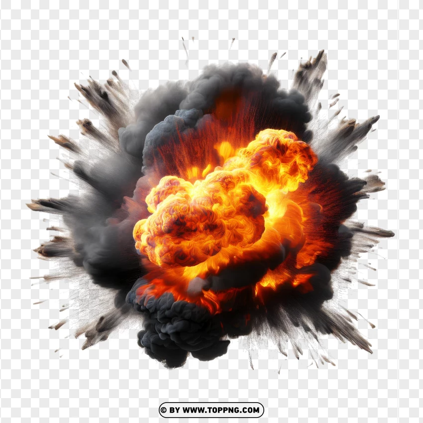 Dark Smoke And Bright Flame Explosion PNG Transparent Background