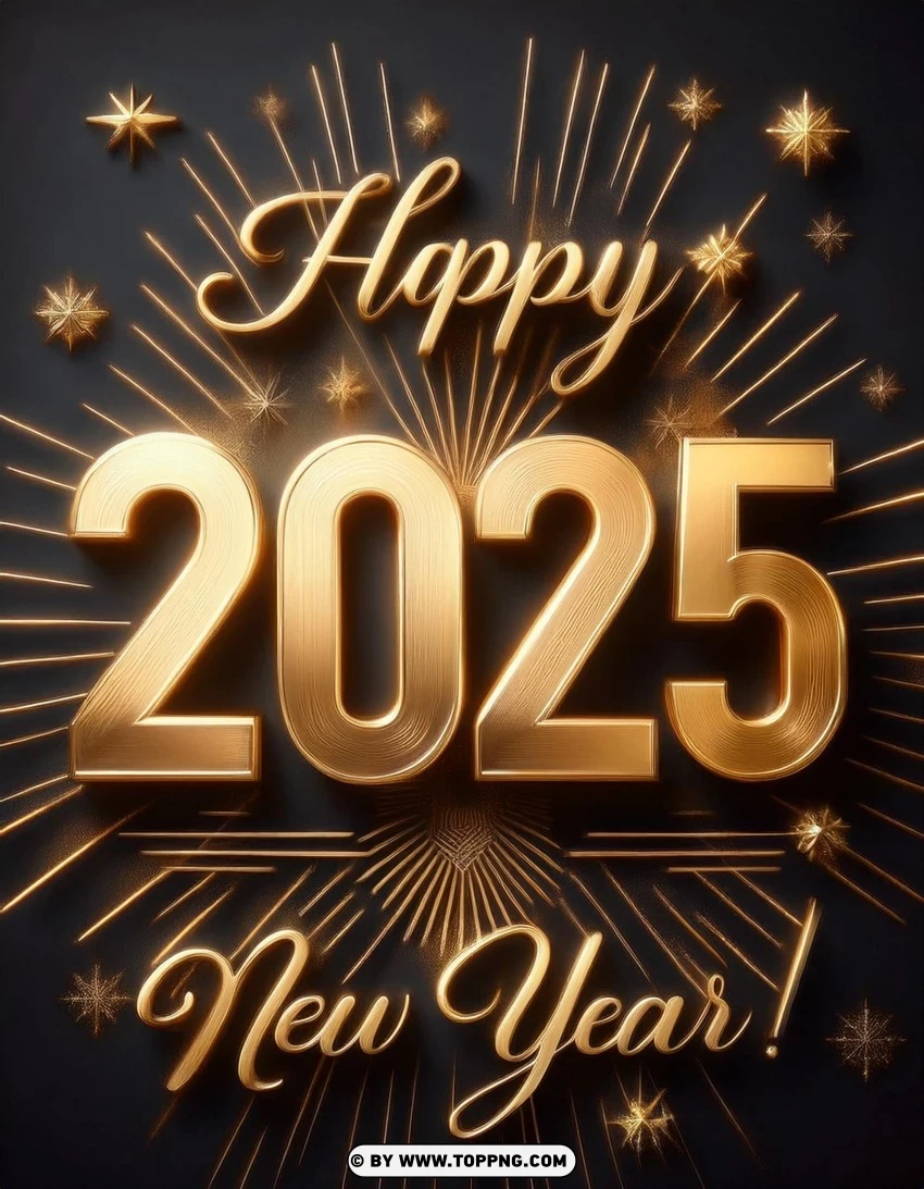 Golden Fireworks 2025 New Year Celebration Card PNG Transparent Background