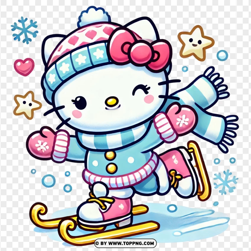 Hello Kitty Skiing PNG Transparent Background