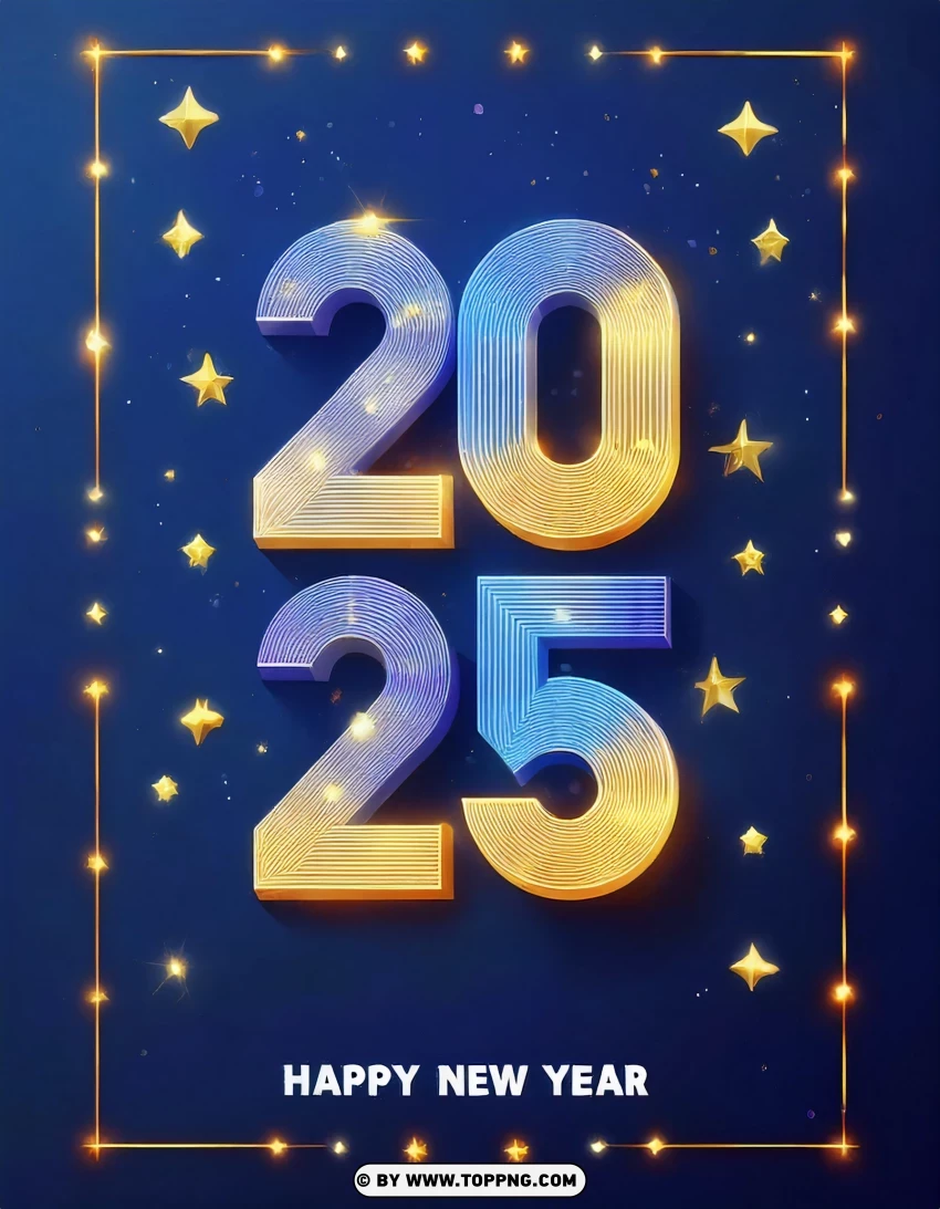 Festive Stars And Gold 2025 Greeting Design PNG Transparent Background