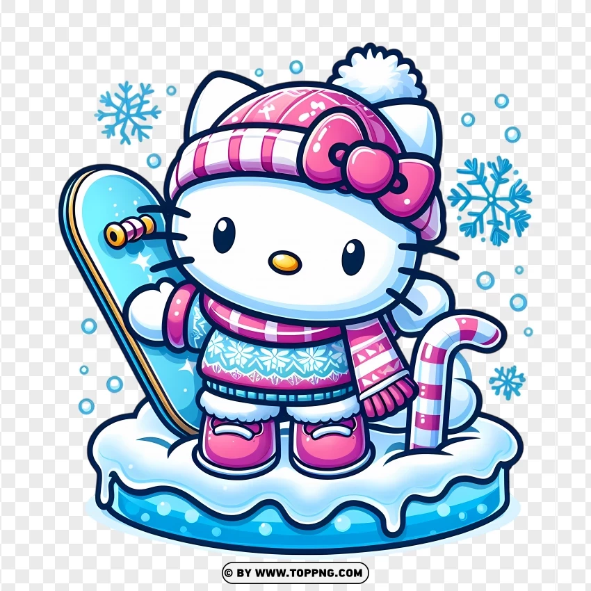 Hello Kitty Snowboarding Design PNG Transparent Background