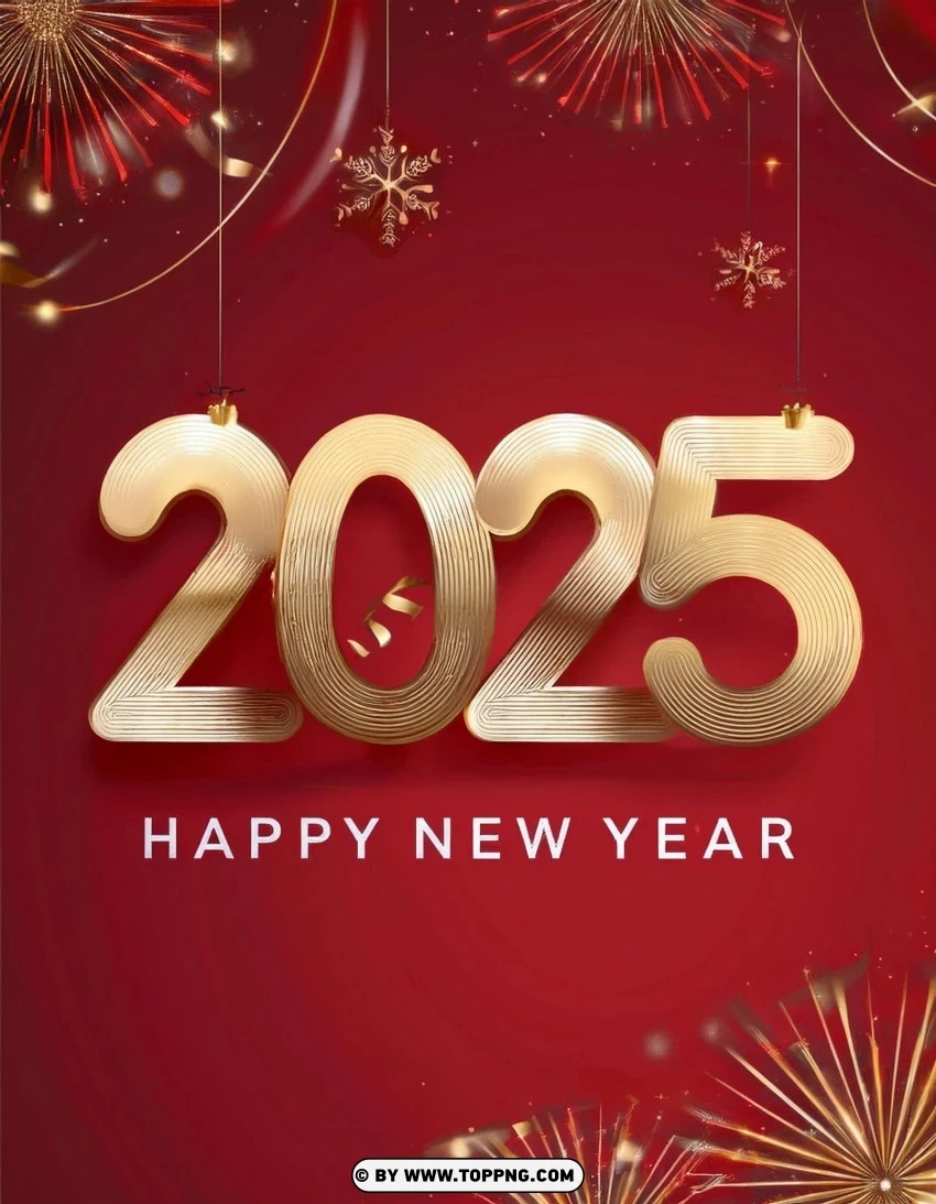 Elegant Red 2025 Celebration Card PNG Transparent Background