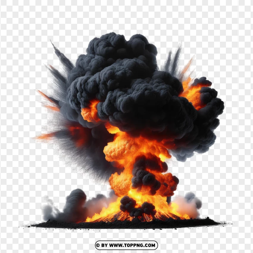 Bright Flame With Thick Smoke Explosion PNG Transparent Background