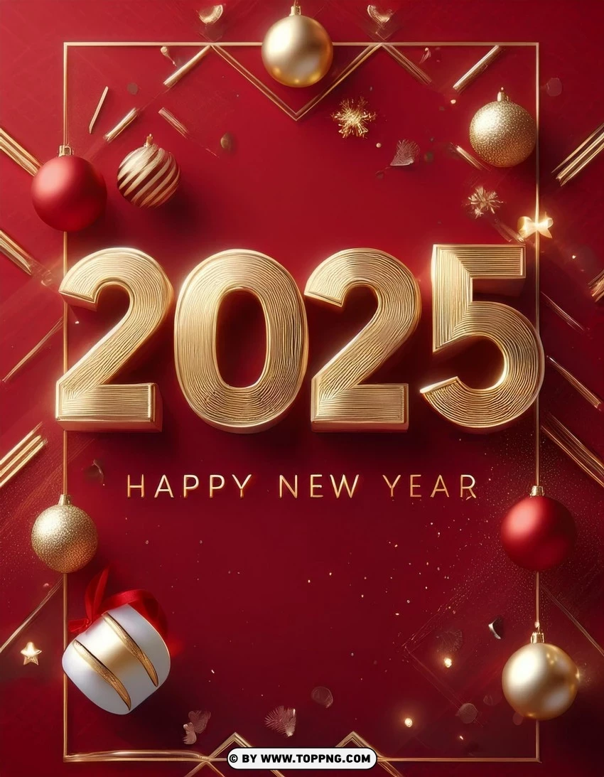 Red And Gold Ornaments 2025 New Year Card PNG Transparent Background