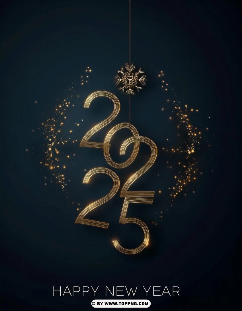 Hanging Gold Design 2025 Wishes Card PNG Transparent Background