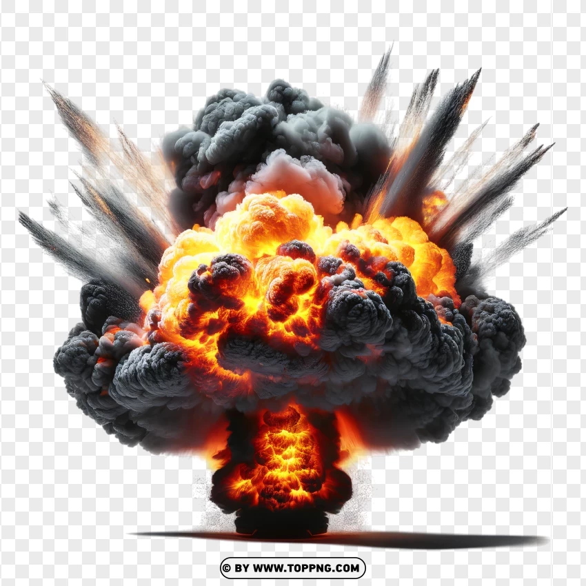 Dark Smoke Explosion With Fiery Sparks PNG Transparent Background