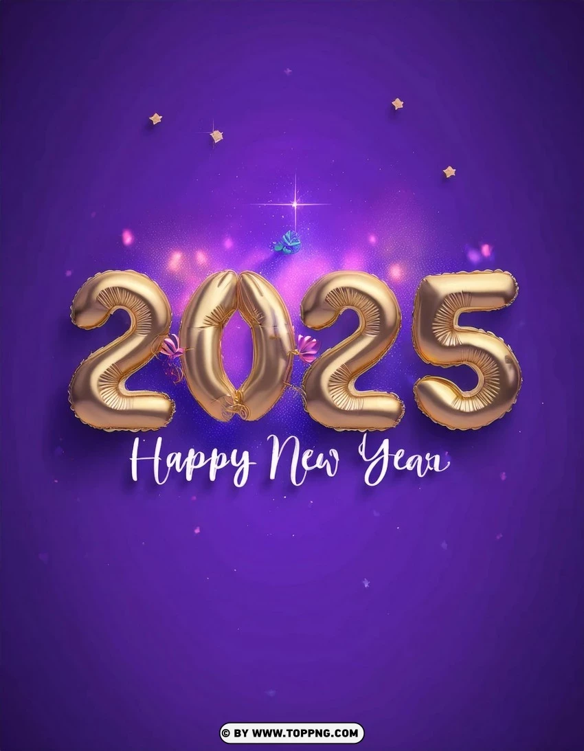 Sparkling Gold 2025 New Year Wishes Card PNG Transparent Background