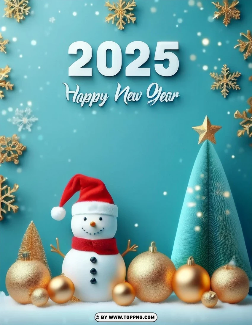 Snowman And Tree 2025 Greeting Card Template PNG Transparent Background