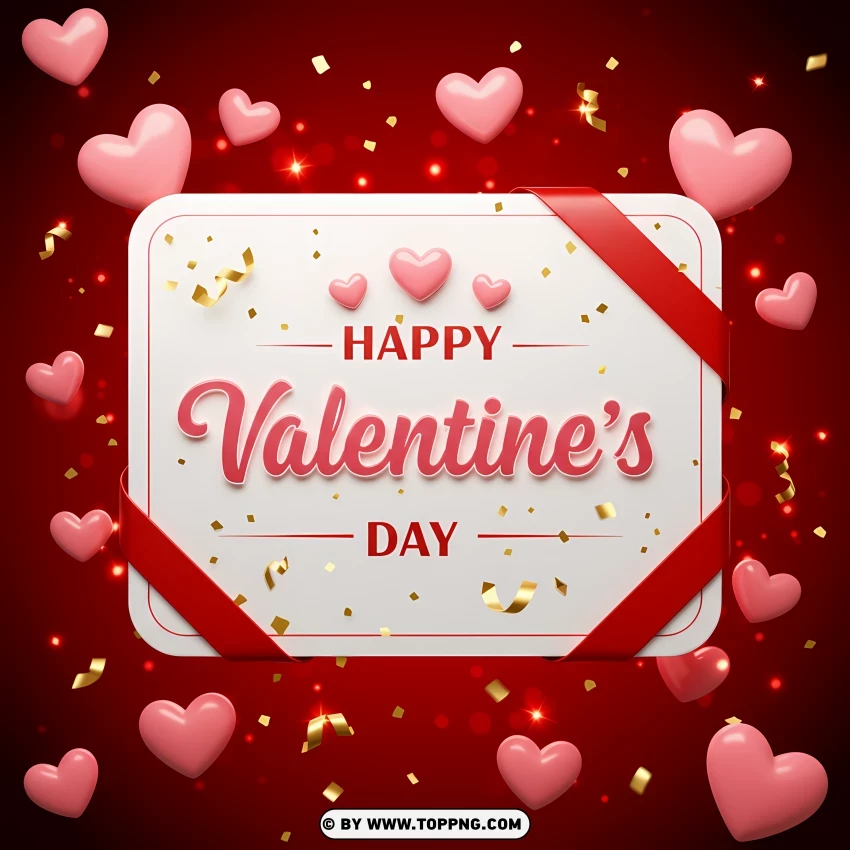 Happy Valentines Day Card With Hearts Hd PNG Transparent Background