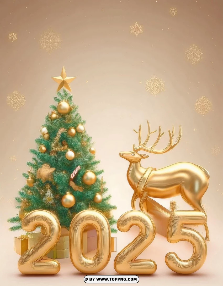 Golden Reindeer Wishes Card For 2025 Celebration PNG Transparent Background