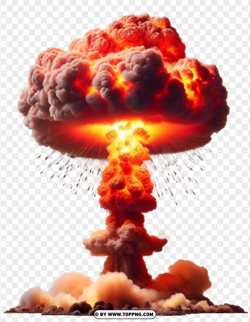 Massive Nuclear Explosion With Fiery Mushroom Cloud And Thick Smoke PNG Transparent Background