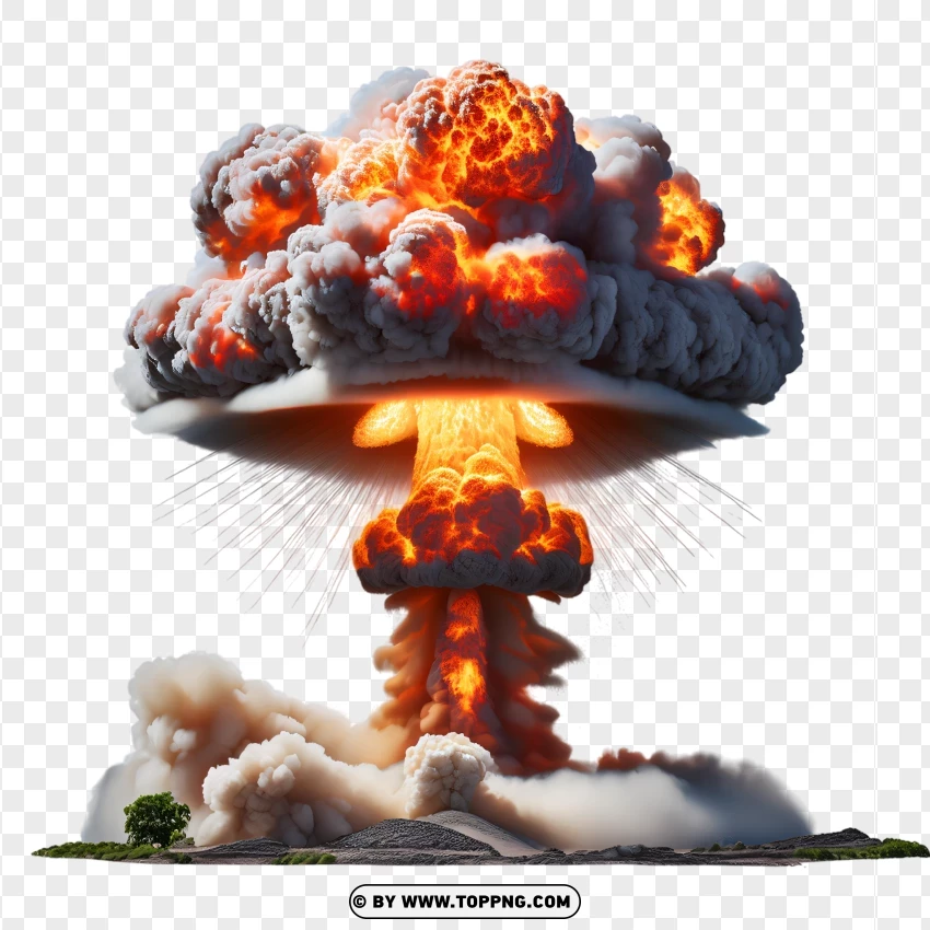 Massive Nuclear Explosion With Flames PNG Transparent Background