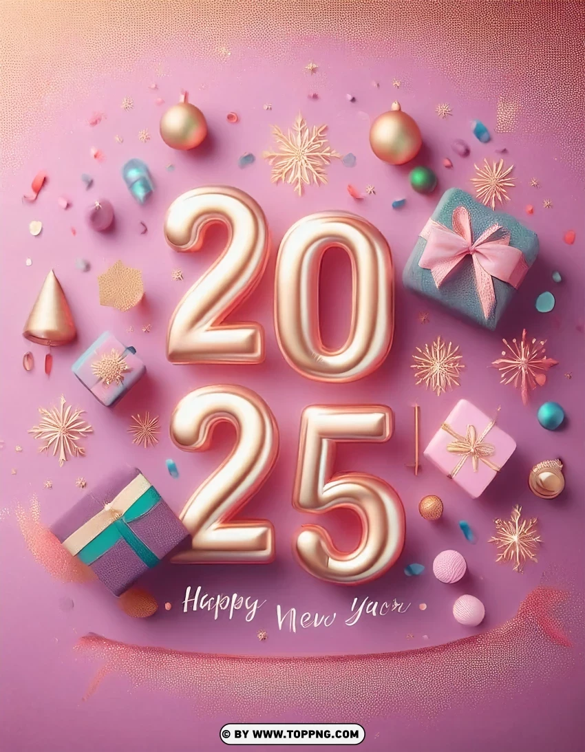 Gift Boxes And Pink Theme 2025 Wishes Card PNG Transparent Background