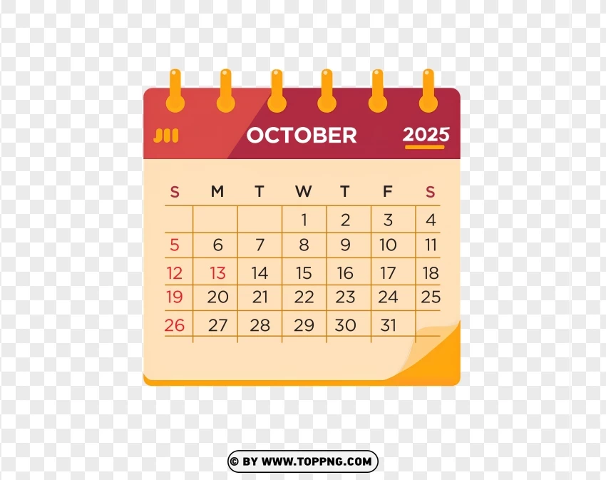 October 2025 Calendar PNG Transparent Background