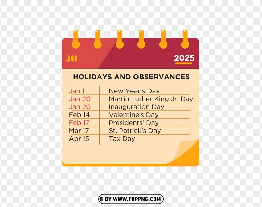 January To April 2025 Events Calendar PNG Transparent Background