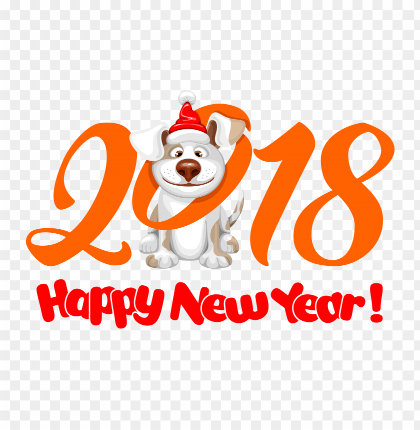 Cheerful dog in a Santa hat celebrating New Year 2018 PNG