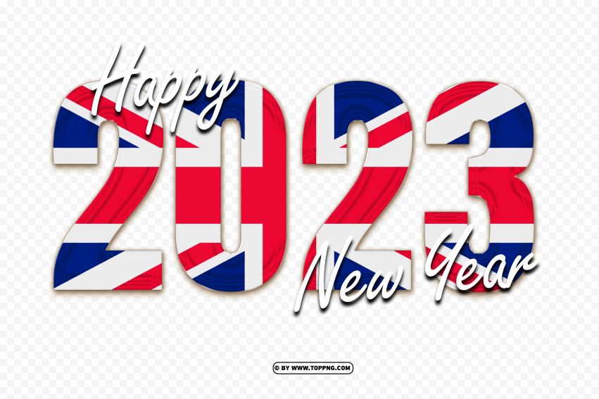 2023 Happy New Year With The United Kingdom Flag PNG Transparent Background