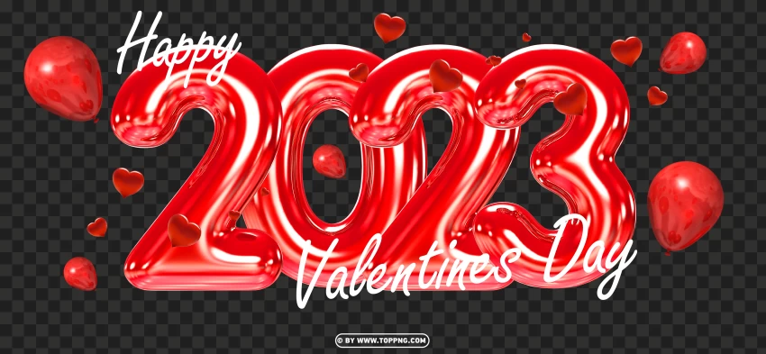 2023 Happy Valentines Day Design With Red Balloons Floating PNG Transparent Background