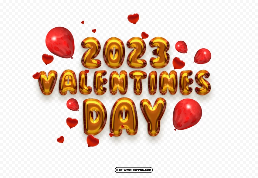 2023 Happy Valentines Day Gold Design With Floating Hearts PNG Transparent Background