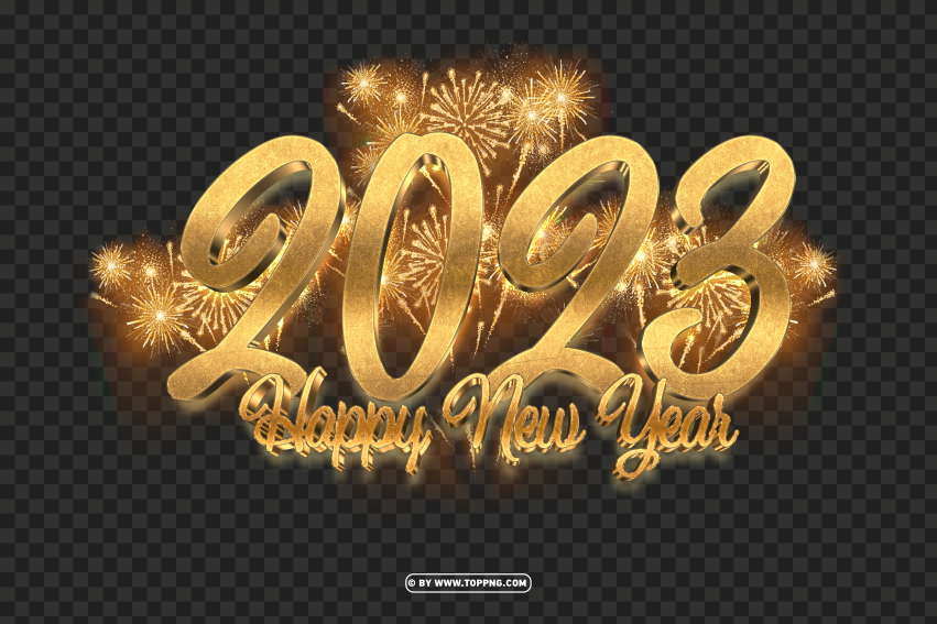 2023 New Year 3d Gold And Fireworks PNG Transparent Background