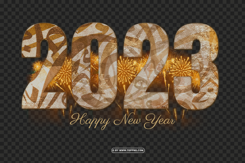 2023 New Year With Arabic Calligraphy Fireworks PNG Transparent Background