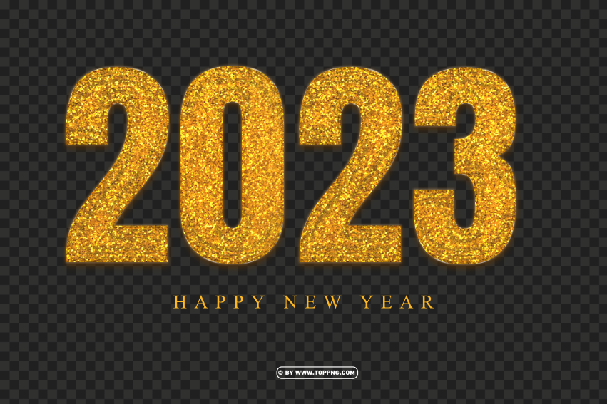 2023 Happy New Year Golden Glitter PNG Transparent Background