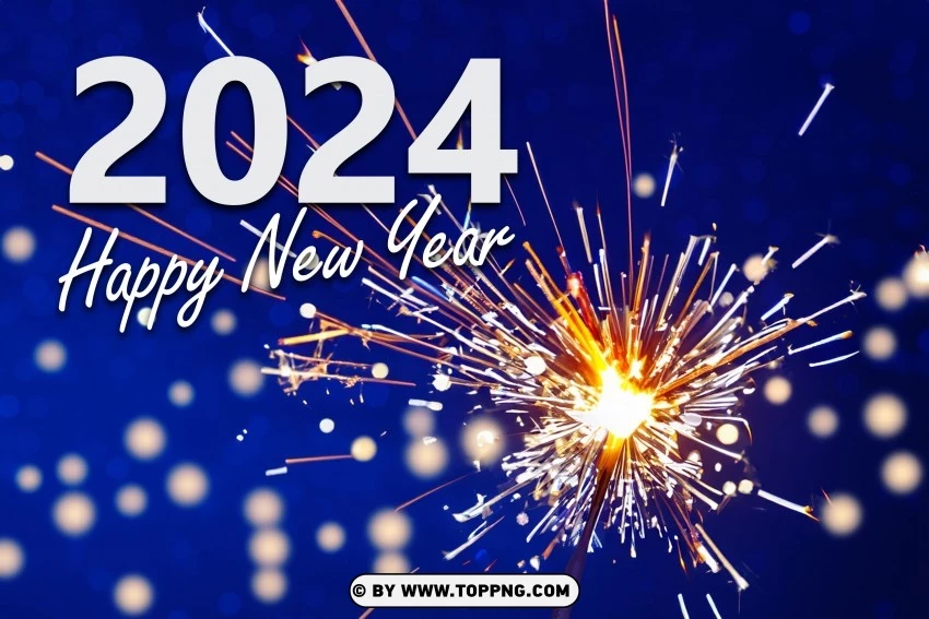 2024 Celebration In Style Hd Greeting Card With Sparklers PNG Transparent Background