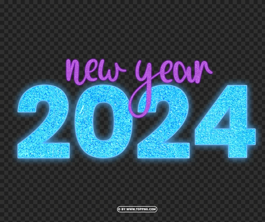 2024 Cutout Happy New Year Neon Style Text Free PNG Transparent Background